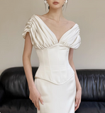 Simple Deep V Neck Satin Waist Bodycon Mermaid Wedding Dress HZ1022