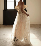 French off-shoulder lace wedding dress with waist HZ1022