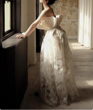 French off-shoulder lace wedding dress with waist HZ1022