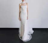 French Strapless Simple Satin White Waisted Fishtail Wedding Dress HZ1022