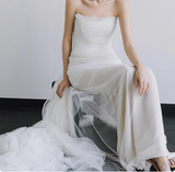 French Strapless Simple Satin White Waisted Fishtail Wedding Dress HZ1022