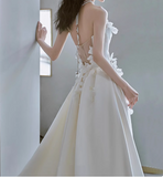 Princess Flower Strapless Satin A-Line White Wedding Dress HZ1022