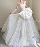 Princess Heart Shaped Neck Tulle Satin Spliced A-line Butterfly Wedding Dress HZ1022