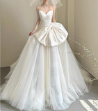 Princess Heart Shaped Neck Tulle Satin Spliced A-line Butterfly Wedding Dress HZ1022