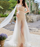 Flowing One Shoulder Strapless Tulle Waisted Mermaid Wedding Dress HZ1022