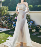 Flowing One Shoulder Strapless Tulle Waisted Mermaid Wedding Dress HZ1022