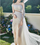 Flowing One Shoulder Strapless Tulle Waisted Mermaid Wedding Dress HZ1022