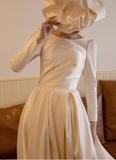 Elegant white satin long-sleeved open-back wedding dress with small train HZ1022