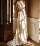Chic satin heavy pearl necklace sexy backless small train wedding dress HZ1022