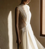 Chic satin heavy pearl necklace sexy backless small train wedding dress HZ1022
