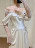French Retro Lace Satin One Shoulder Small Train Wedding Dress HZ1022