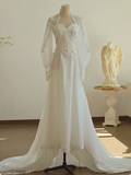Vintage Lace V-Neck Long Sleeves Trailing Wedding Dress HZ1022