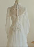 Vintage Lace V-Neck Long Sleeves Trailing Wedding Dress HZ1022