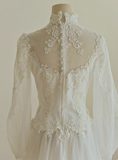 Vintage Lace V-Neck Long Sleeves Trailing Wedding Dress HZ1022