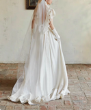 Flowing French Satin Backless Lace Vintage Wedding Dress HZ1022