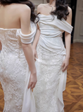 Elegant One Shoulder Mermaid Lace Wedding Dress HZ1022