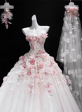 French style floral tube top white heavy duty luxurious floor length wedding dress HZ1022