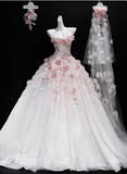 French style floral tube top white heavy duty luxurious floor length wedding dress HZ1022