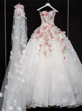 French style floral tube top white heavy duty luxurious floor length wedding dress HZ1022