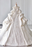 French satin one-shoulder heavy-duty luxury runaway princess floor-length wedding dress HZ1022
