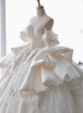 French satin one-shoulder heavy-duty luxury runaway princess floor-length wedding dress HZ1022