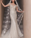 Shiny white mermaid wedding dress with short train HZ1022