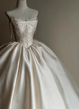 French Retro Satin Strapless A-Line Wedding Dress HZ1022