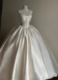 French Retro Satin Strapless A-Line Wedding Dress HZ1022