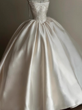 French Retro Satin Strapless A-Line Wedding Dress HZ1022