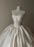 French Retro Satin Strapless A-Line Wedding Dress HZ1022