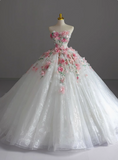 Strapless Runaway Princess Floral Tulle Floor-Length Wedding Dress HZ1022