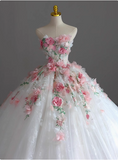 Strapless Runaway Princess Floral Tulle Floor-Length Wedding Dress HZ1022