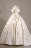 Elegant and simple one-shoulder satin flower white wedding dress HZ1022