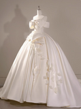 Elegant and simple one-shoulder satin flower white wedding dress HZ1022