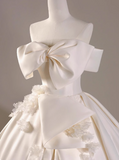 Elegant and simple one-shoulder satin flower white wedding dress HZ1022