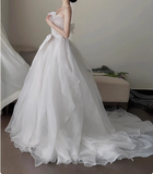 White simple and elegant tube top tulle A-line wedding dress HZ1022