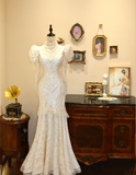 Chic Vintage Mermaid Turtleneck Lace Long Sleeve Elegant Wedding Dress HZ1022