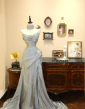 Cool blue tube top mermaid wedding dress with small train HZ1022
