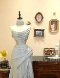 Cool blue tube top mermaid wedding dress with small train HZ1022