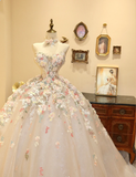 Dreamy White Heart-Shaped Collar Floral Tulle Princess A-Line Floor-Length Wedding Dress HZ1022