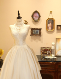 French Retro White Lace Off-shoulder Satin A-line Wedding Dress HZ1022