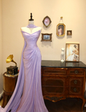 Charming Purple Strapless Off-shoulder Fishtail Wedding Dress with Small Train HZ1022