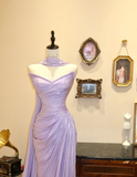Charming Purple Strapless Off-shoulder Fishtail Wedding Dress with Small Train HZ1022