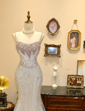 Elegant Strappy White Mermaid Tulle Beaded Wedding Dress HZ1022