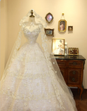 Gentle Princess White Heart-Shaped Neck Lace Tulle A-Line Floor-Length Wedding Dress HZ1022
