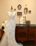 French Retro Lace Tulle Splicing Sweetheart Neck Small Train Wedding Dress HZ1022