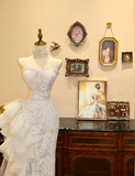 French Retro Lace Tulle Splicing Sweetheart Neck Small Train Wedding Dress HZ1022