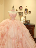 Sweet pink princess tube top fluffy A-line wedding dress HZ1022