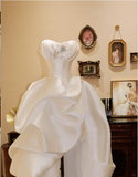 Elegant White Satin Thigh-Low Wedding Dress HZ1022