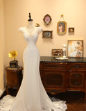 Vintage White Lace Satin Mermaid Wedding Dress HZ1022